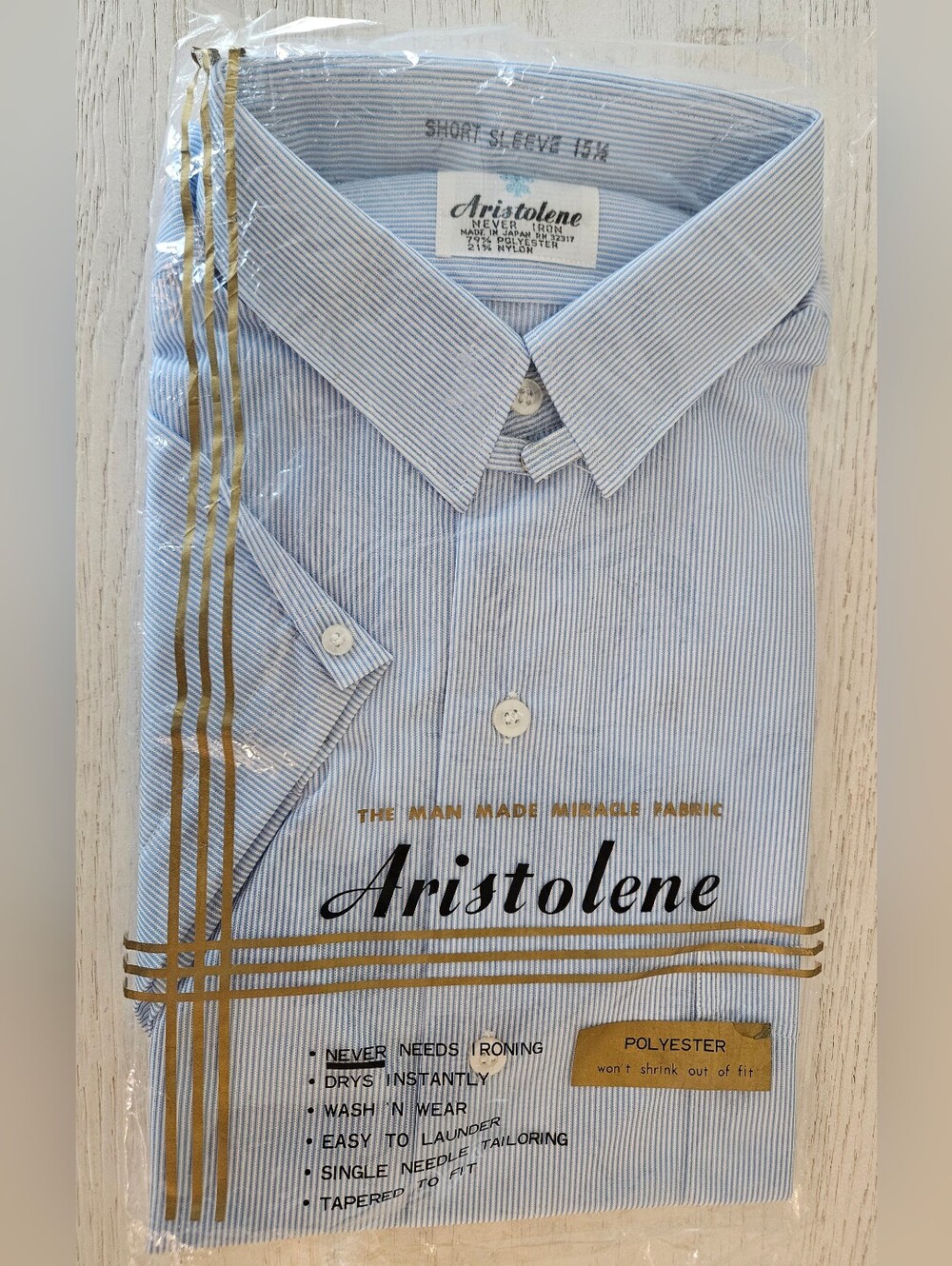 Vtg 70s Short Sleeve Button Down Blue Shirt From Japan Mens Size 15.5 NOS